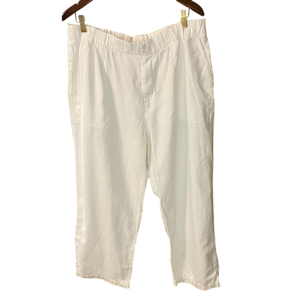 GAP white linen cotton blend Relaxed Fit Pants XL coastal grandma beach resort